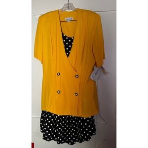 NWT Vintage Ultra Dress New York Yellow/Black Polka Dot Skirt 2pc Set Size 18